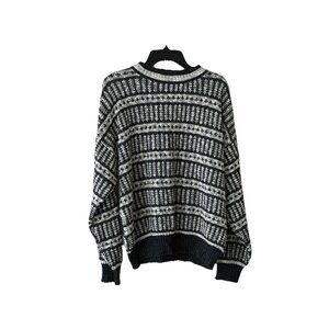Vintage Grandpa Sweater Mens Size L Geometric  Print Cozy Warm